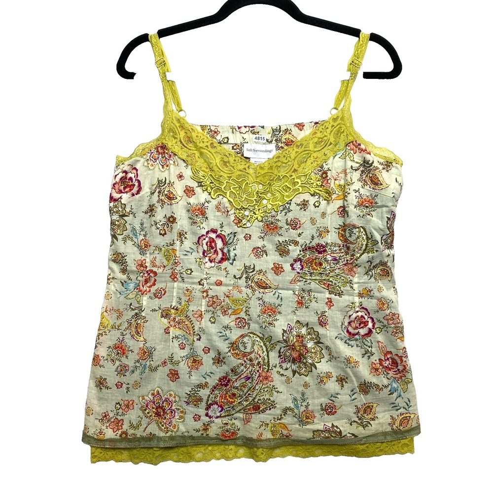 Soft Surroundings Cami Womens Small Spaghetti Strap Floral Boho Lace